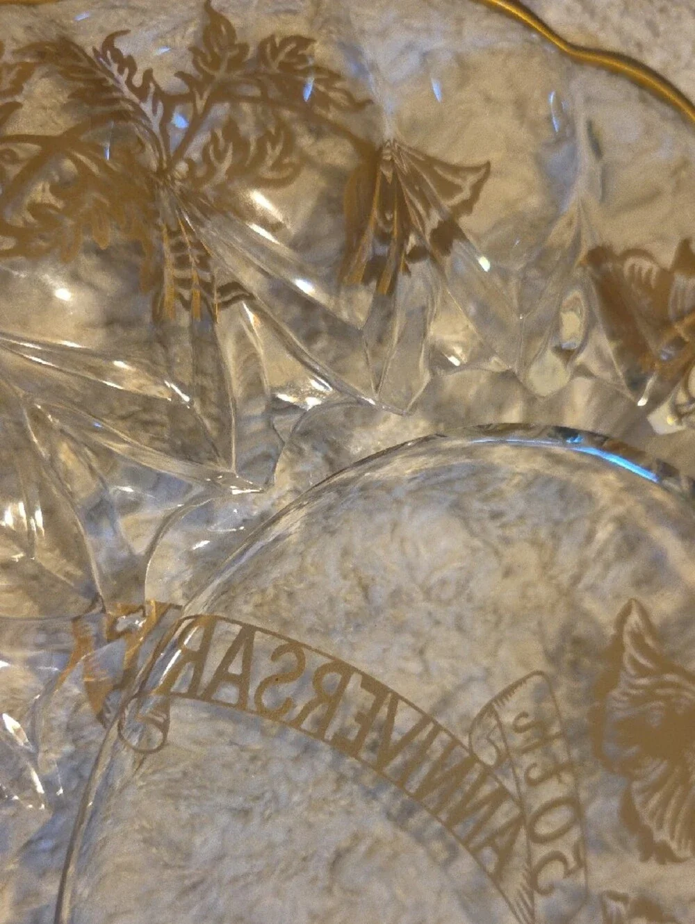 Glass Flanders Poppy 22k Gold Overlay Crystal Cake Plate 50th Anniversary